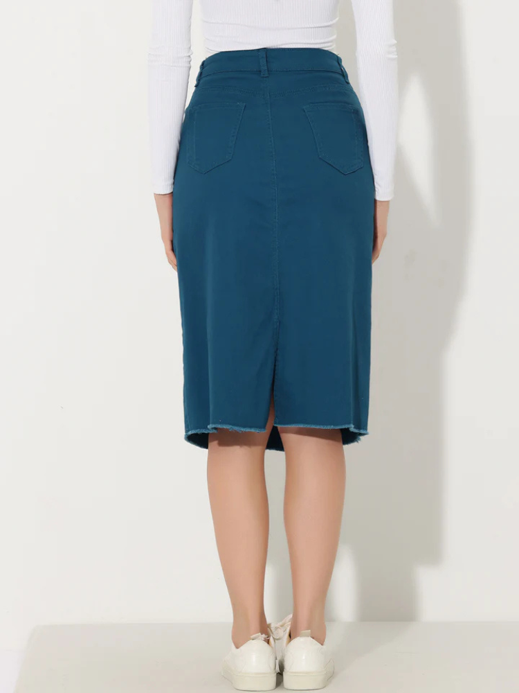 Raya | Women’s Midi Skirt | High Waist Denim Back Slit