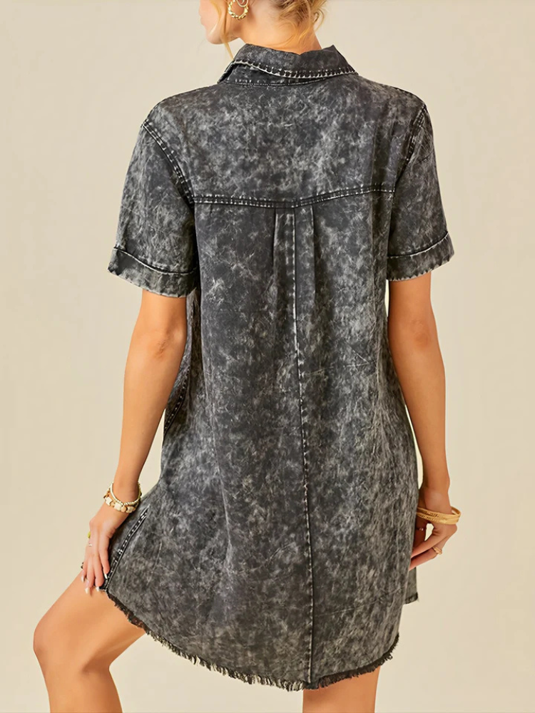Kaelis | Women’s Mini Dress | Washed Denim Collared Short Sleeve