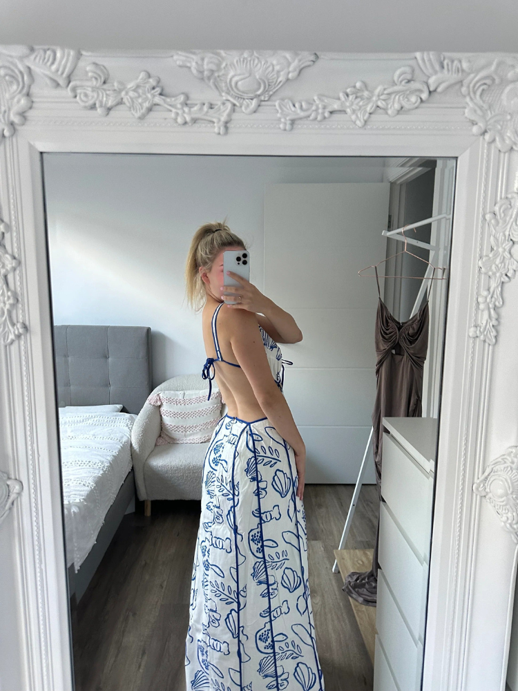 Eliska | Women’s Midi Dress | Linen Blend and Open-Back Detail