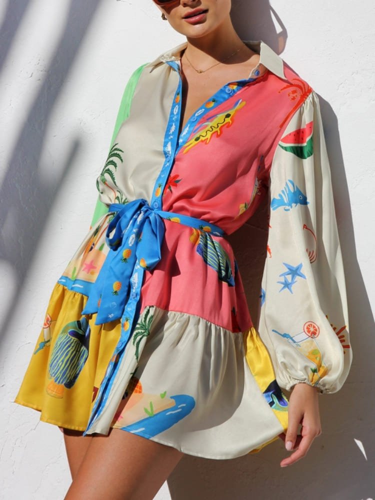 Nina | Women’s Printed Mini Dress | Multicolour Flowy