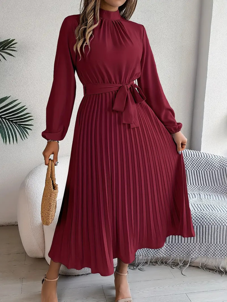 Caitlin | Women’s Dress | Stand-Up Collar Pleated Waist Fit