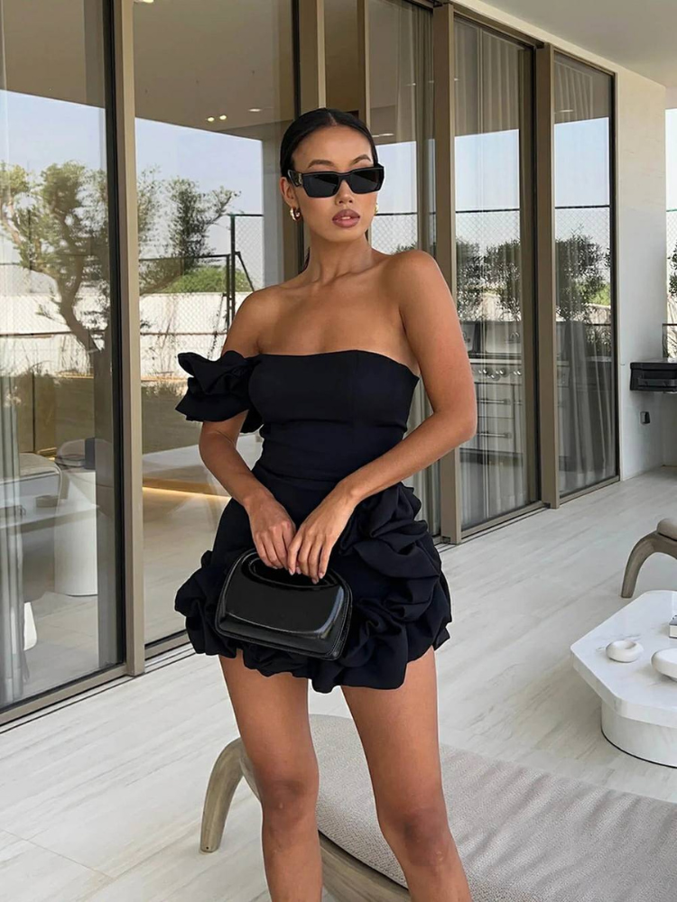 Romy | Women’s Mini Dress | One-Shoulder & Flounce Detail
