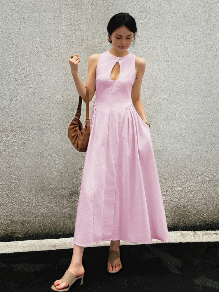 Alira | Women’s Long Dress | Pleated Cutout Cotton-Linen