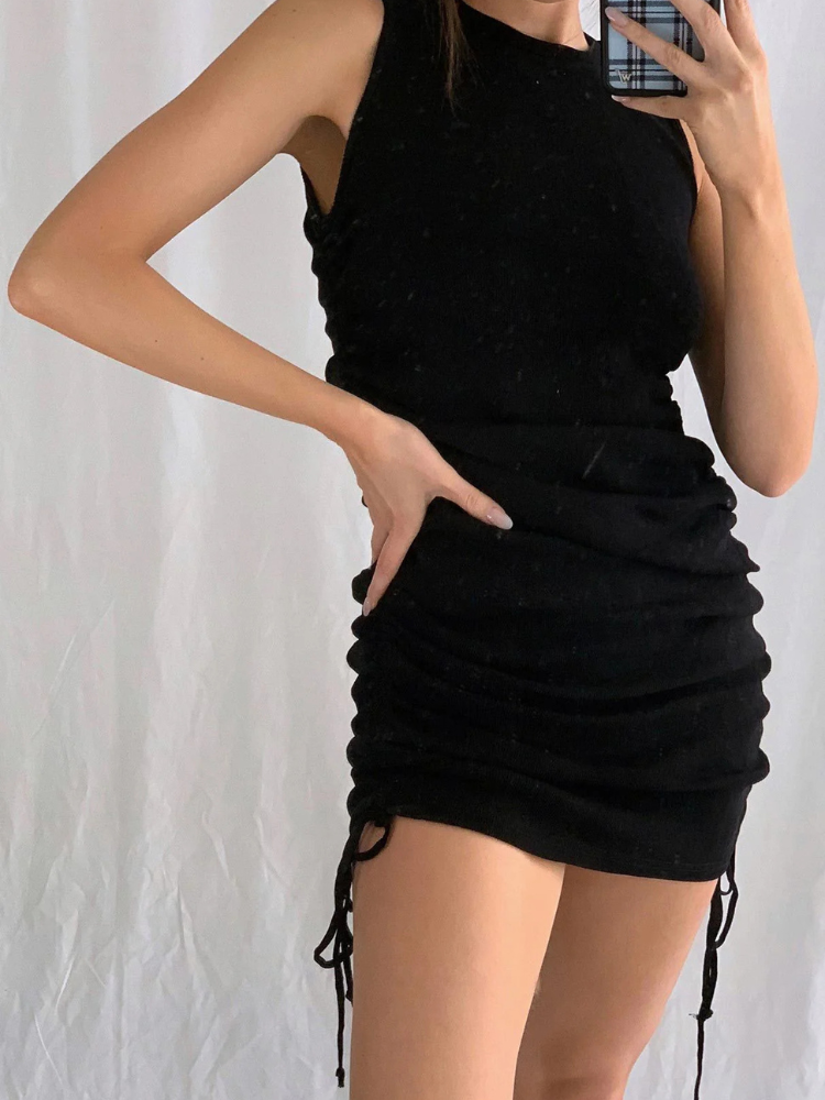 Siena | Women’s Ribbed Ruched Mini Dress | Sleek & Adjustable