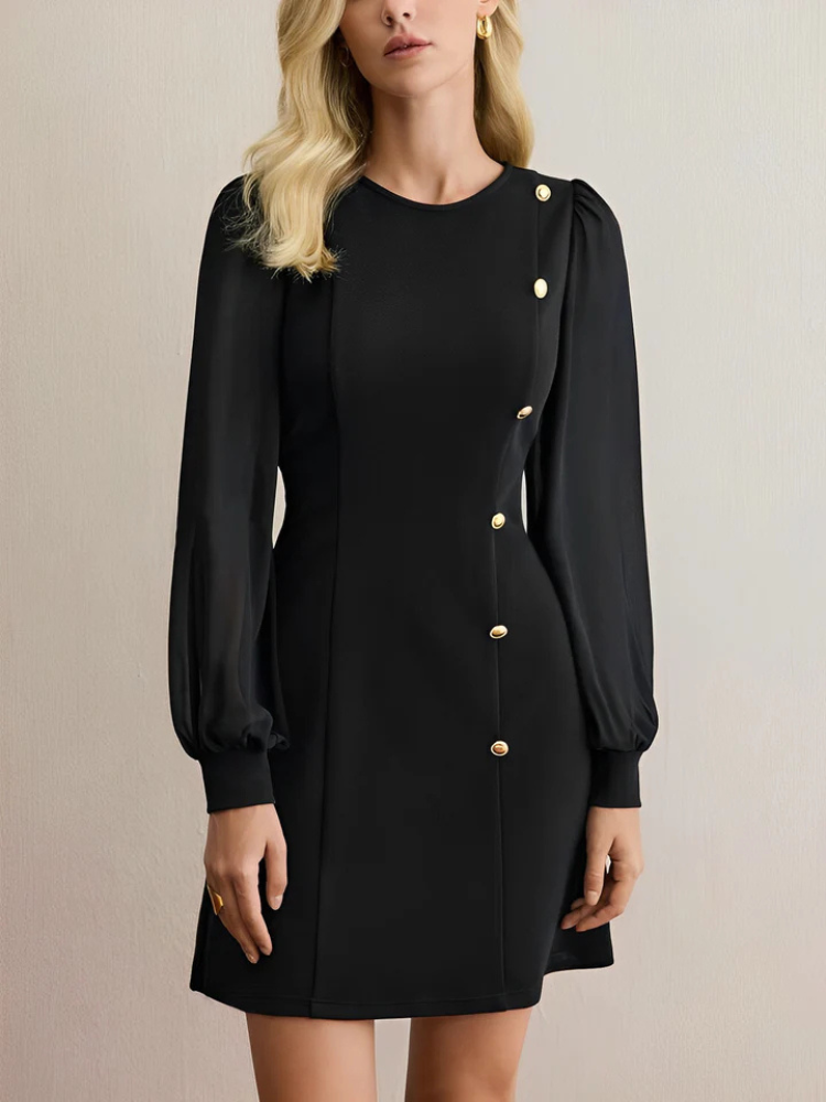 Milara | Women’s Dress | Round Neck Buttoned Long Sleeve A-Line