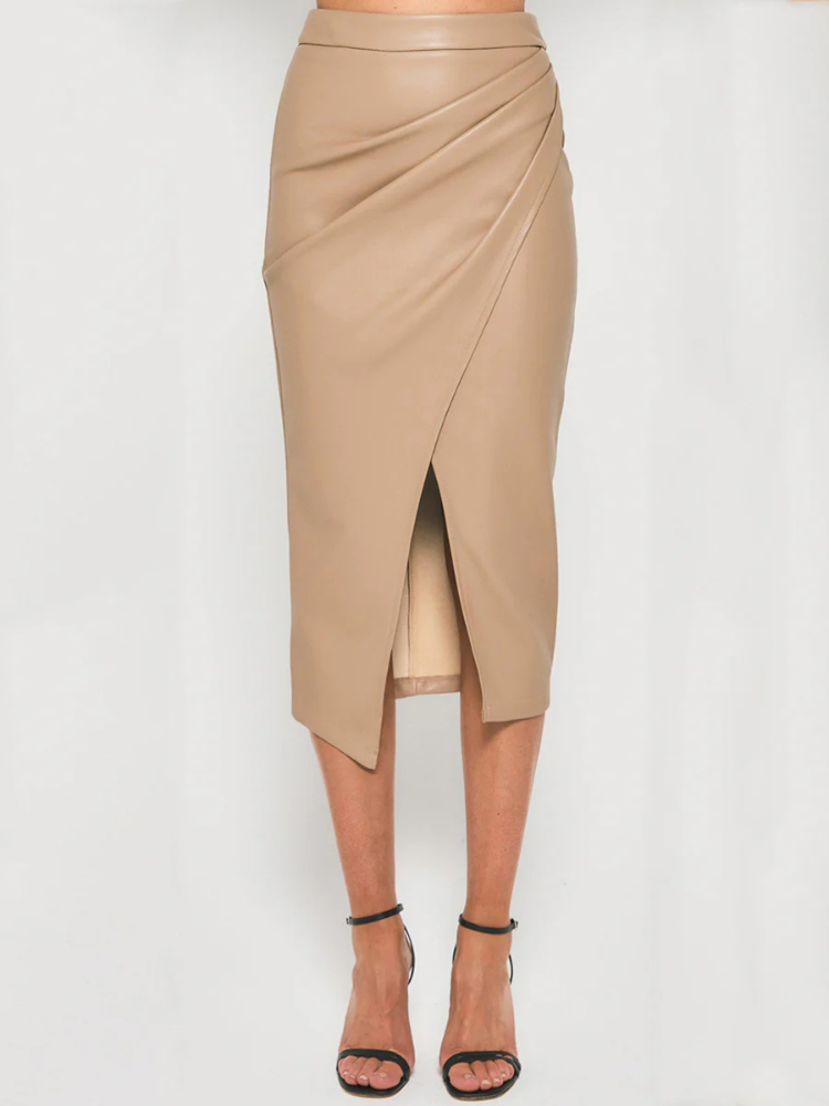Vionne | Women’s Skirt | Pleated Split PU Leather