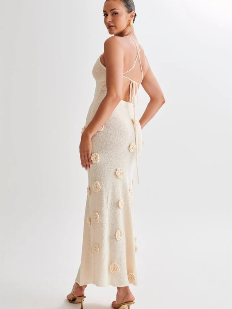 Liora | Women’s Knitted Maxi Dress | V-Neck & Floral