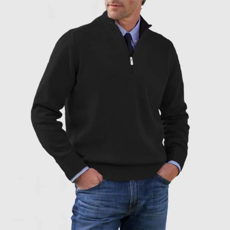 Men's knitted jumper with half zip – long-sleeved pullover