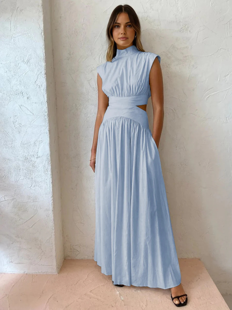 Sarina | Women’s Long Dress | Mock Neck Cut-Out Fitted