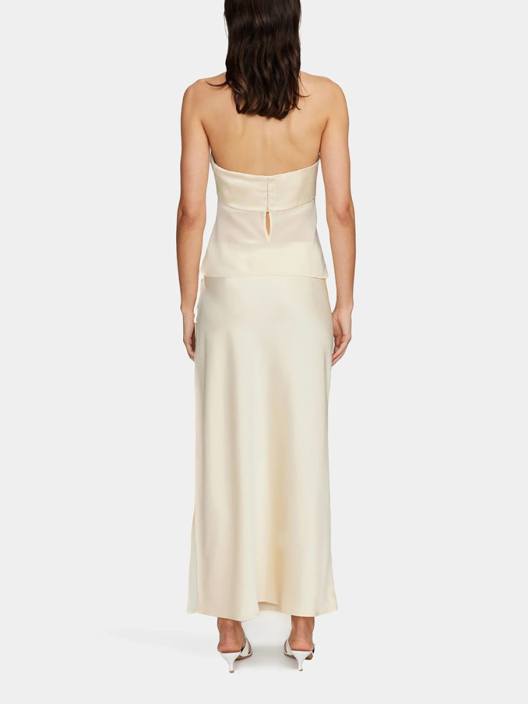 Adriana | Women’s Strapless Top & Midi Skirt Set | Sheer Satin Detail