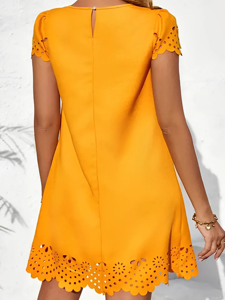 Coralie | Women’s Mini Dress | Eyelet Short Sleeve Solid Classic