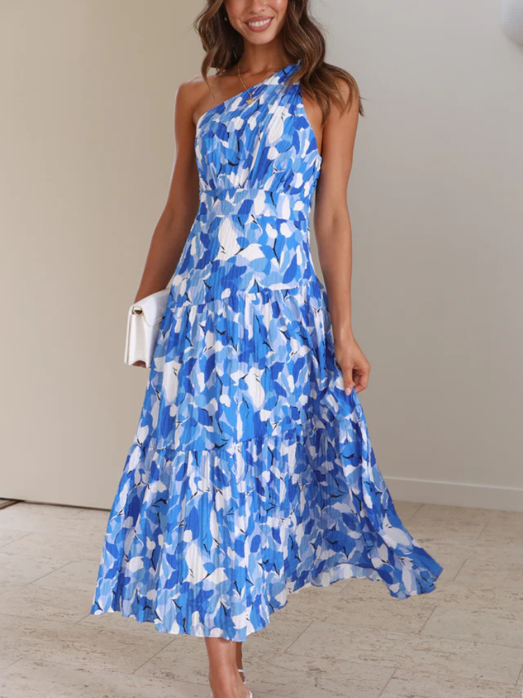 Azure | Women’s Midi Dress | One Shoulder Fit & Flare Summer Style
