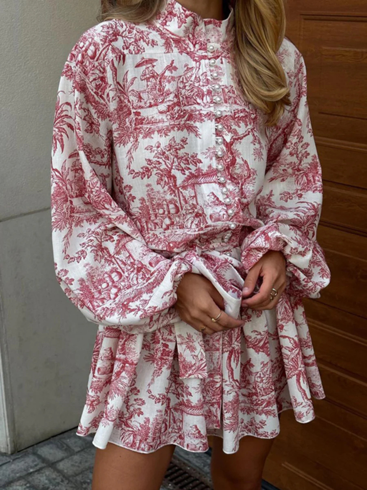 Mireille | Women’s Short Dress | Ink Print Tie A-Line