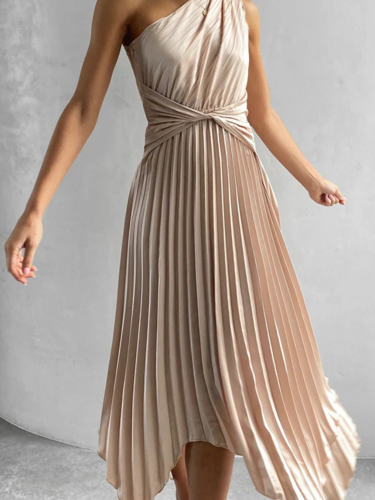 Cali | Women’s Midi Dress | One Shoulder Pleated Asymmetrical Fit
