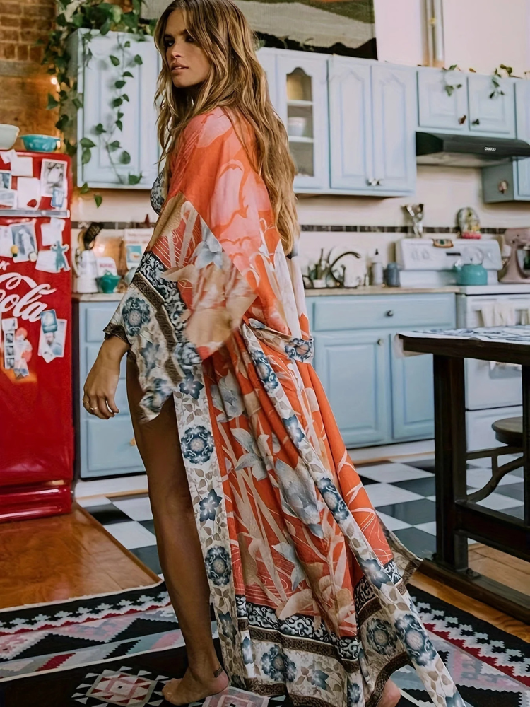 Ayaka | Women’s Kimono | Red Floral Print Lightweight Layer