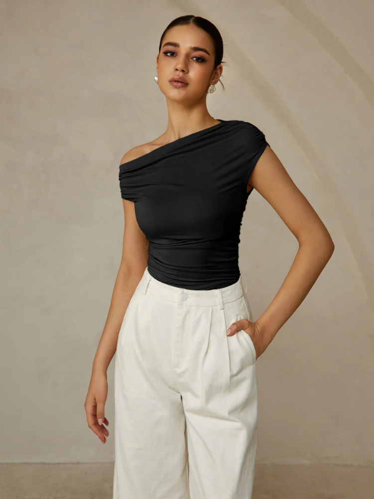 Nessa | Women’s Top | Asymmetrical Neck Sleeveless Casual