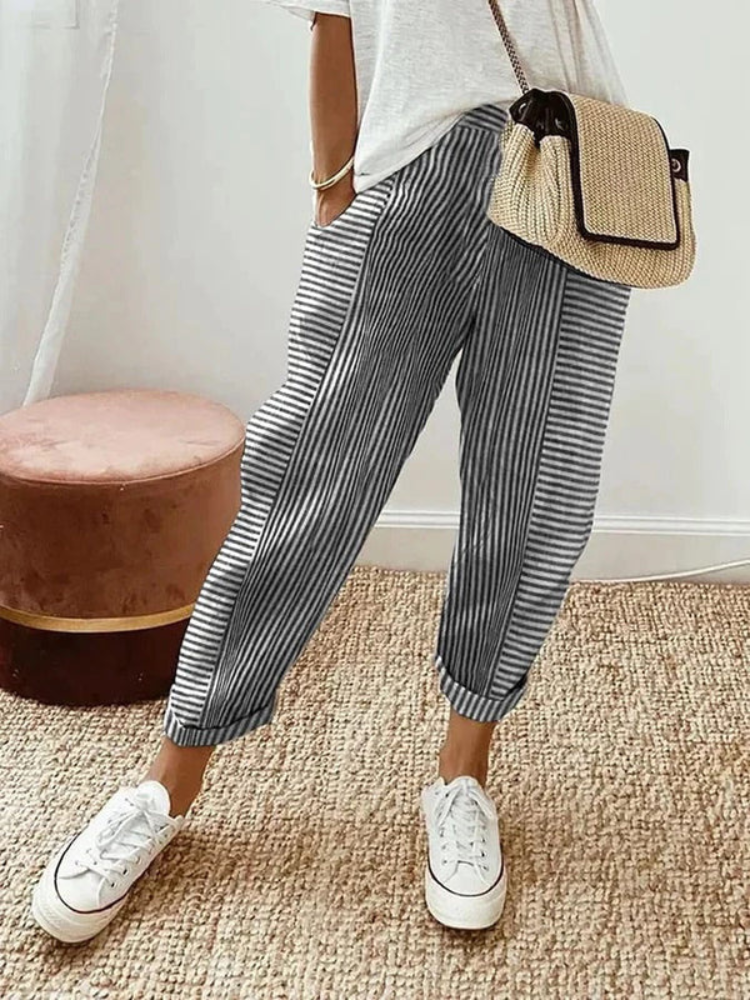 Nina | Women’s Relax Pants | Striped Cotton