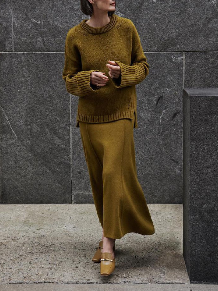 Noelle | Women’s Ribbed Knit Sweater Set | Maxi Skirt