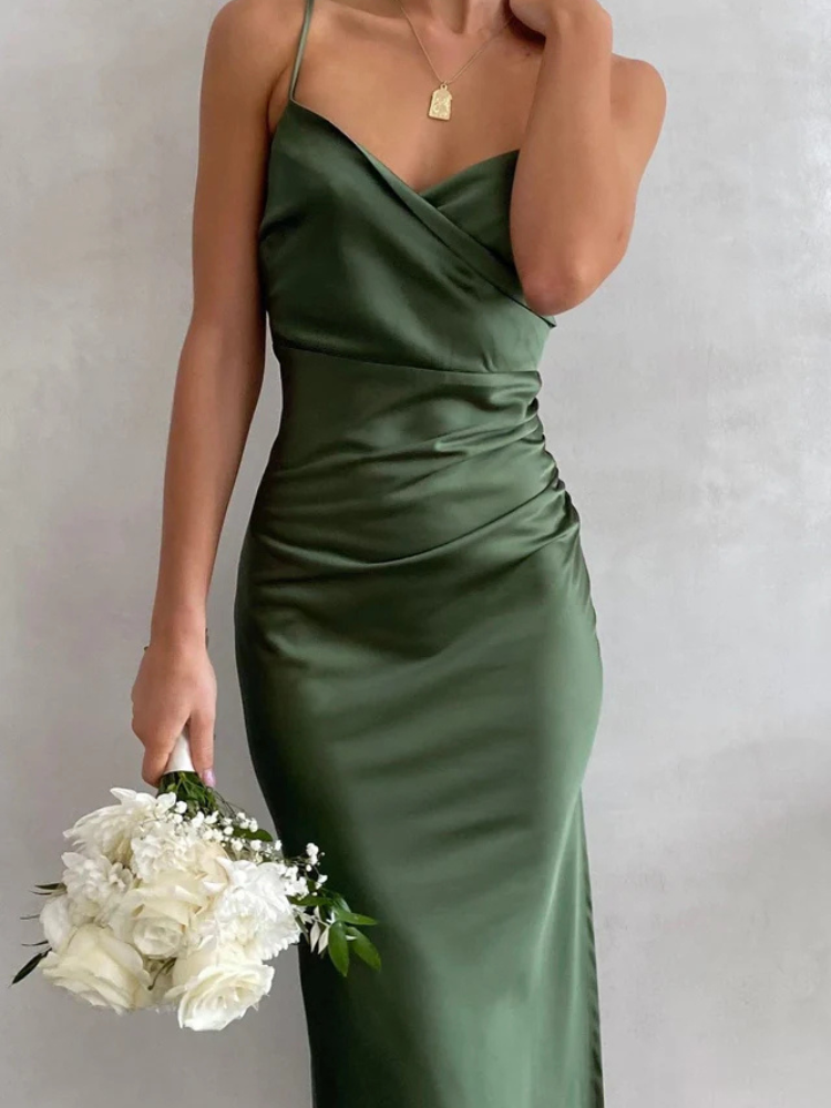 Bella | Women’s Midi Dress | Ruched Side Wrap-Bust Classic Fit