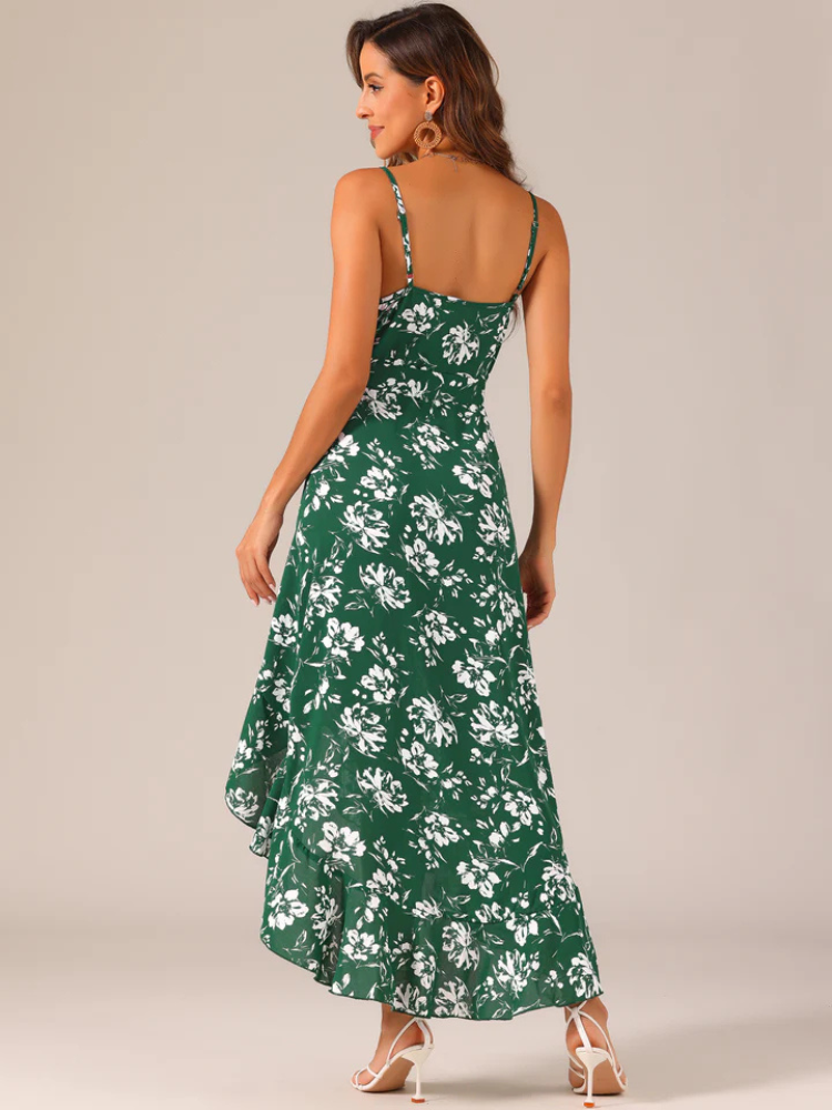 Fiorella | Women’s Maxi Dress | Floral Ruffle High-Low Belted