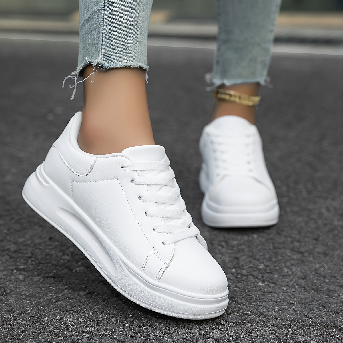 Women’s White Low-Top Shoes – Lace-Up Everyday Footwear