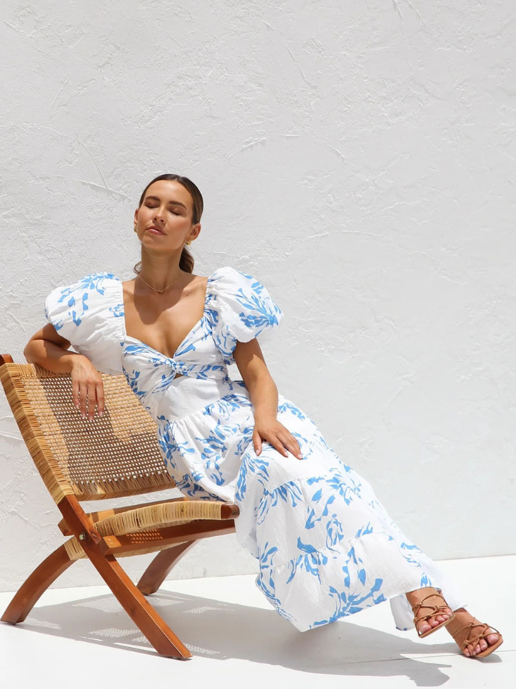 Seraphina | Women’s Floral Maxi Dress | Twisted Bust & Tiered Skirt