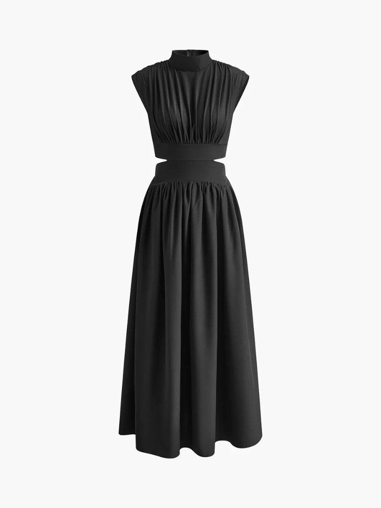 Sarina | Women’s Long Dress | Mock Neck Cut-Out Fitted