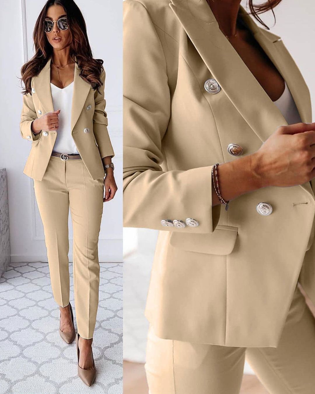 Women’s Blazer Suit – Double-Breasted Jacket and Straight-Leg Trousers