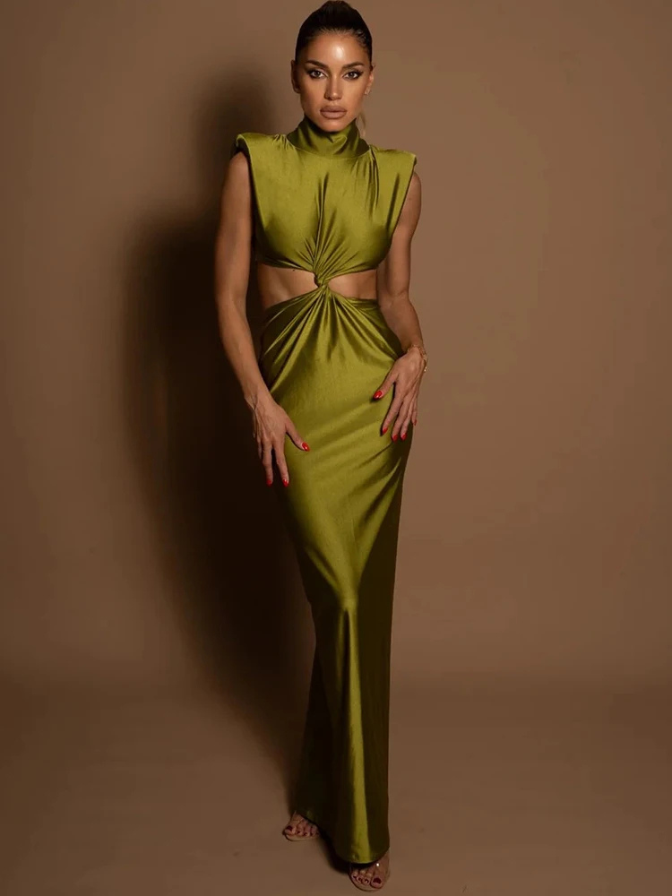 Mozia | Women’s Maxi Dress | Hollow-Out Turtleneck