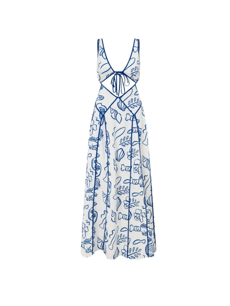 Eliska | Women’s Midi Dress | Linen Blend and Open-Back Detail