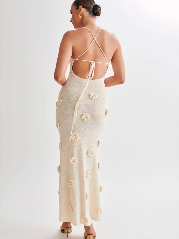 Liora | Women’s Knitted Maxi Dress | V-Neck & Floral