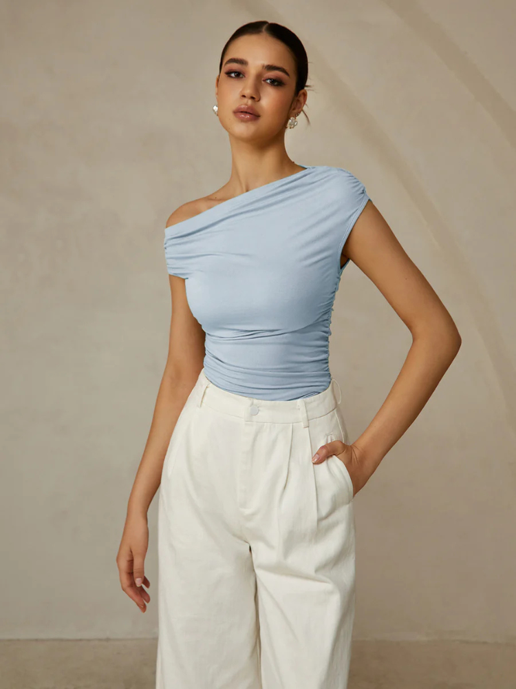 Nessa | Women’s Top | Asymmetrical Neck Sleeveless Casual