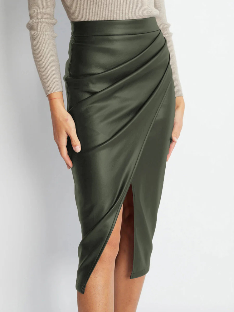 Vionne | Women’s Skirt | Pleated Split PU Leather