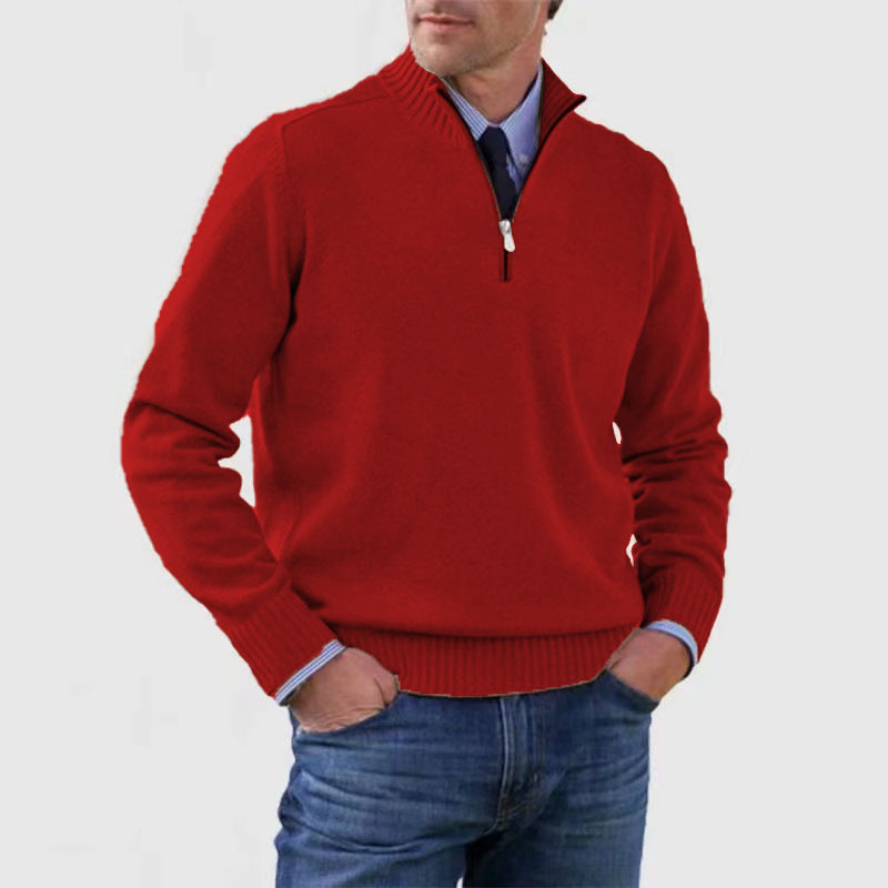 Men's knitted jumper with half zip – long-sleeved pullover