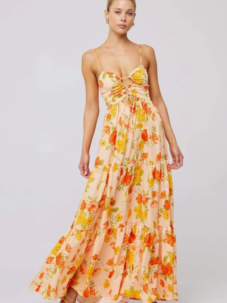 Isla | Women’s Printed Maxi Dress | Cut-Out & Slip Style