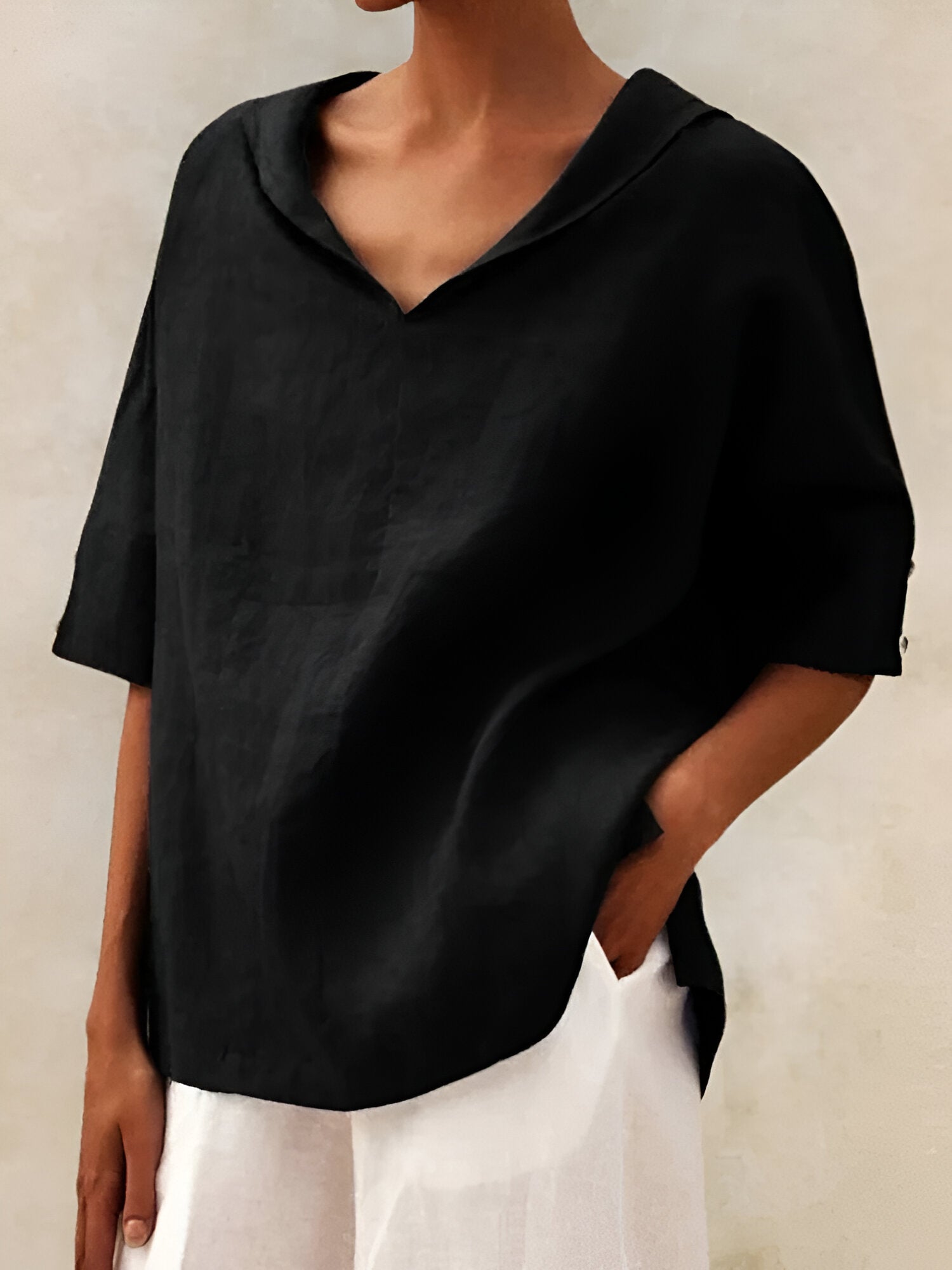 Emilia | Women’s Shirt | V-Neck Casual Linen Relaxed Fit