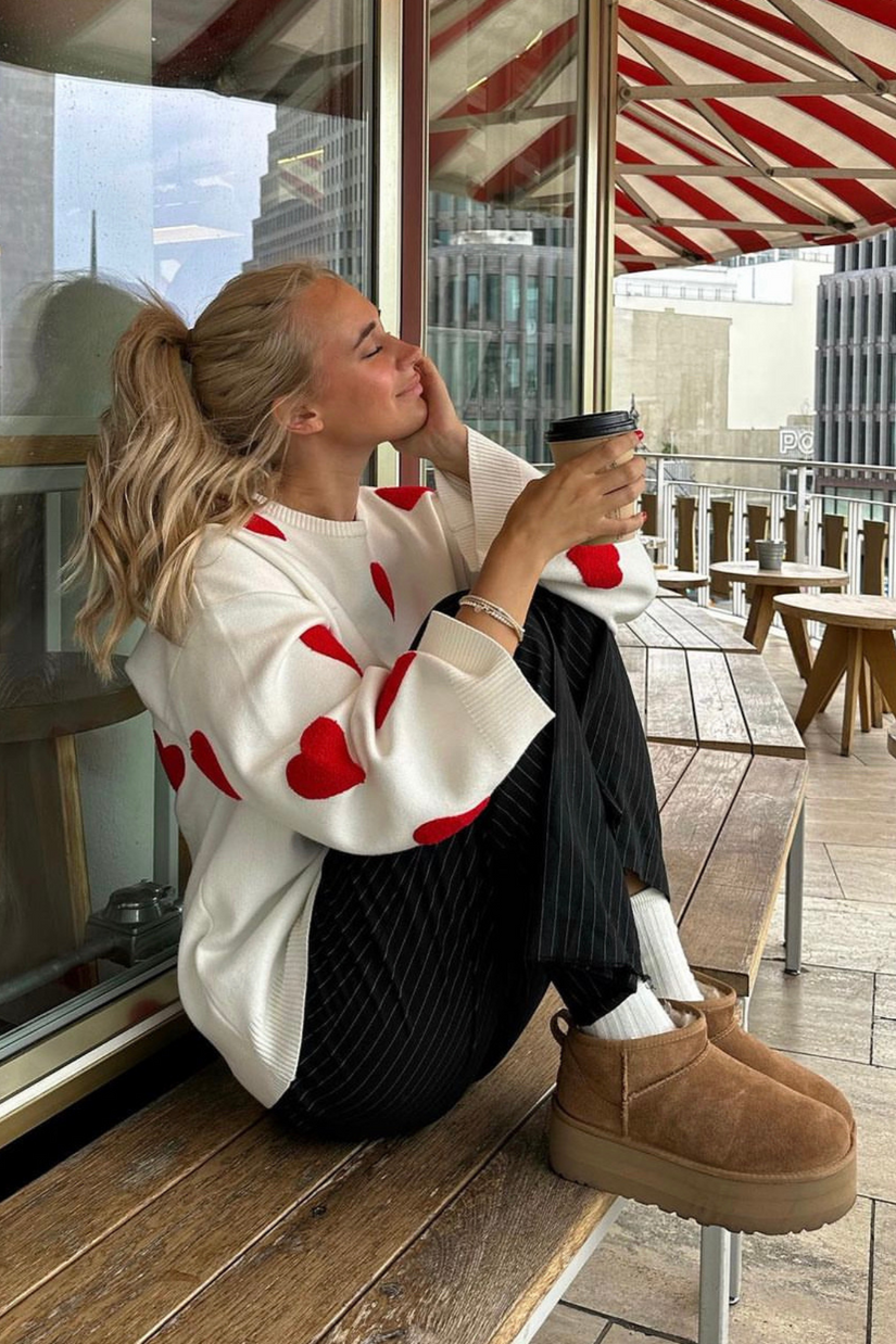 Oversized Heart Print Sweater | Cozy & Playful | Soft Knit