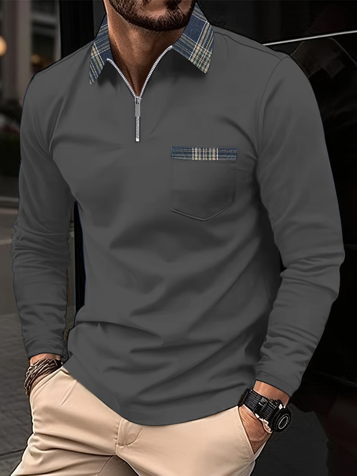Emeric – Long Sleeve Polo Shirt with Zip Collar