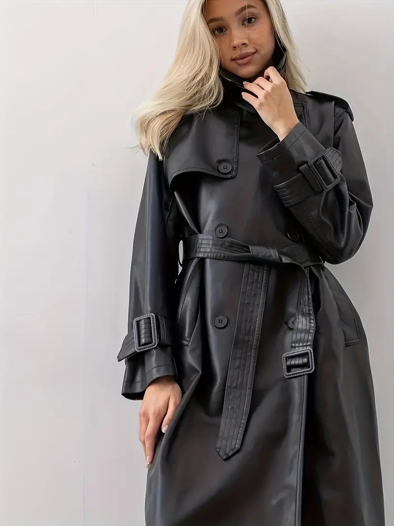 Women's Trench Coat - Long Style Waist Belt