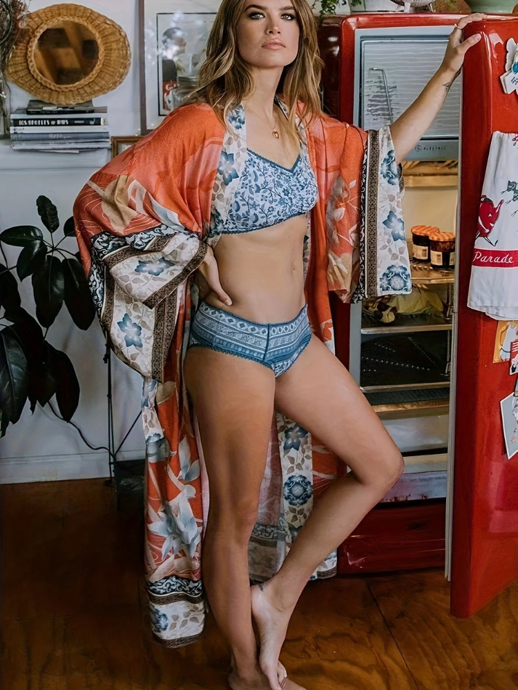 Ayaka | Women’s Kimono | Red Floral Print Lightweight Layer