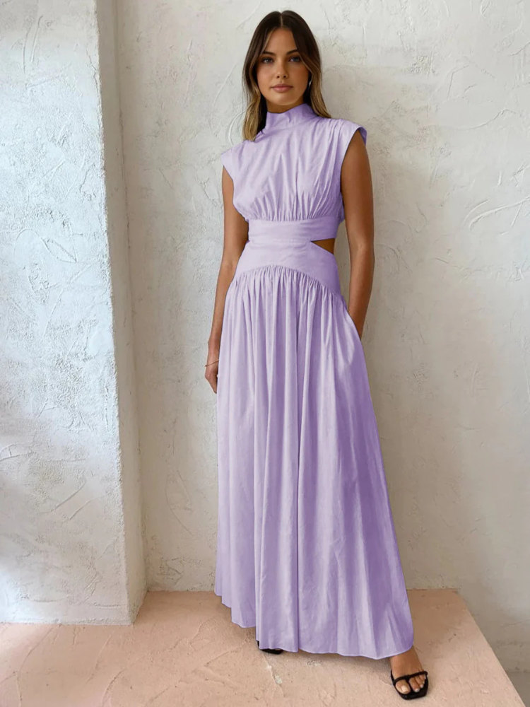 Sarina | Women’s Long Dress | Mock Neck Cut-Out Fitted