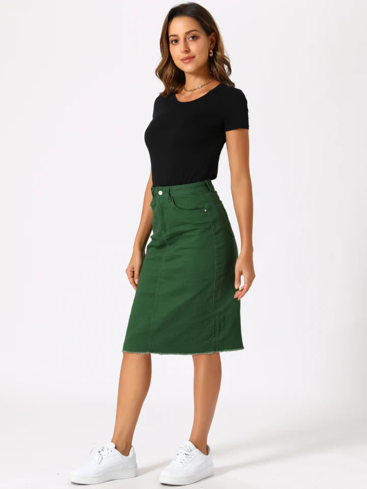 Raya | Women’s Midi Skirt | High Waist Denim Back Slit