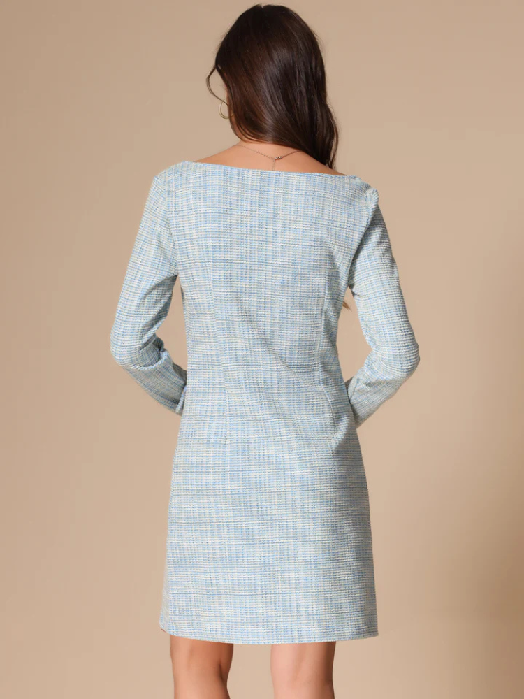 Cambria | Women’s Dress | Tweed Plaid Long Sleeve Square Neck Knee Length