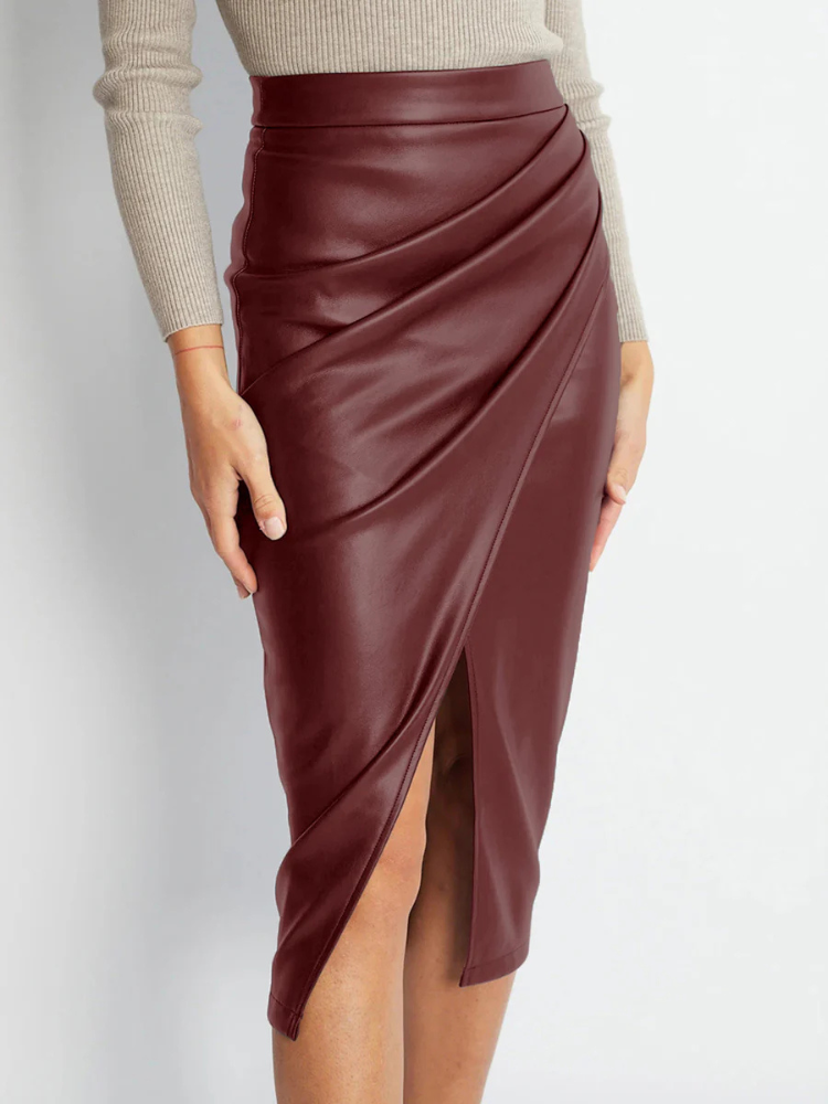 Vionne | Women’s Skirt | Pleated Split PU Leather