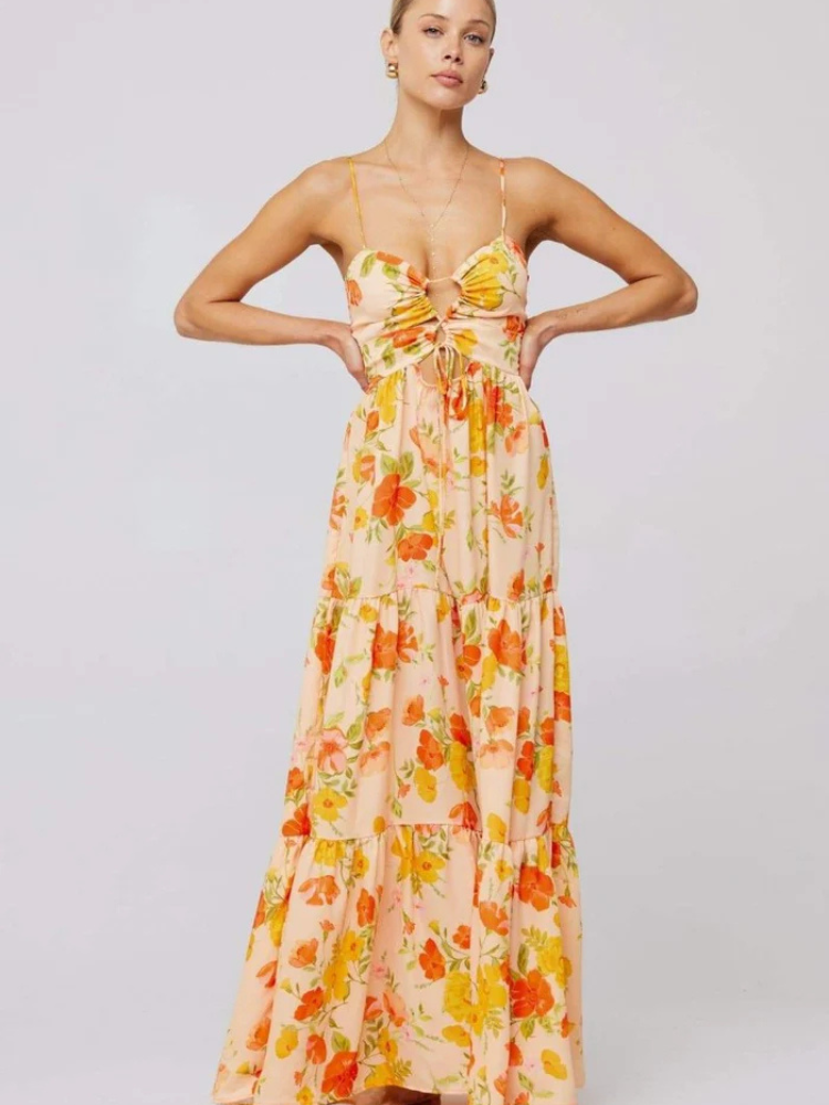 Isla | Women’s Printed Maxi Dress | Cut-Out & Slip Style
