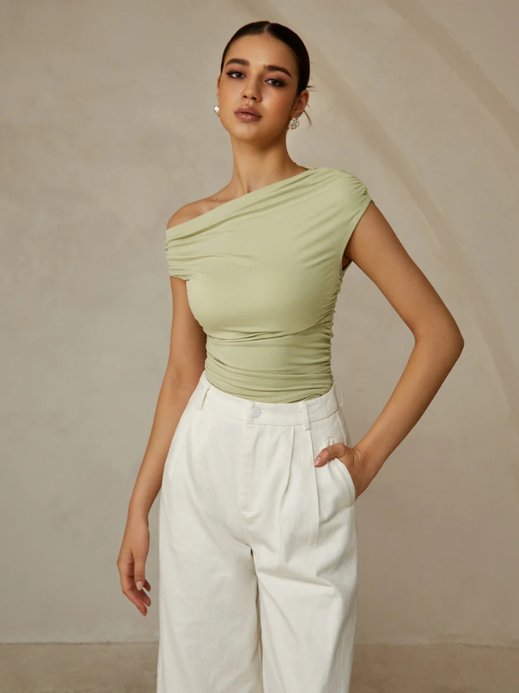 Nessa | Women’s Top | Asymmetrical Neck Sleeveless Casual
