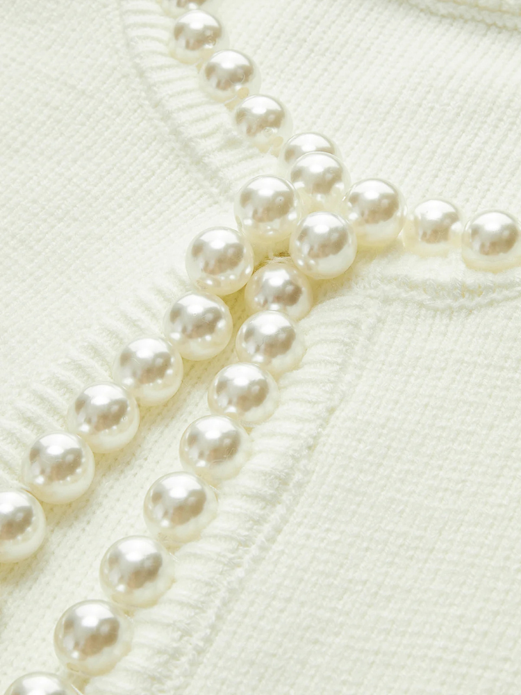 Mireille | Women’s Knit Cardigan | Pearl Trim Distressed Hem
