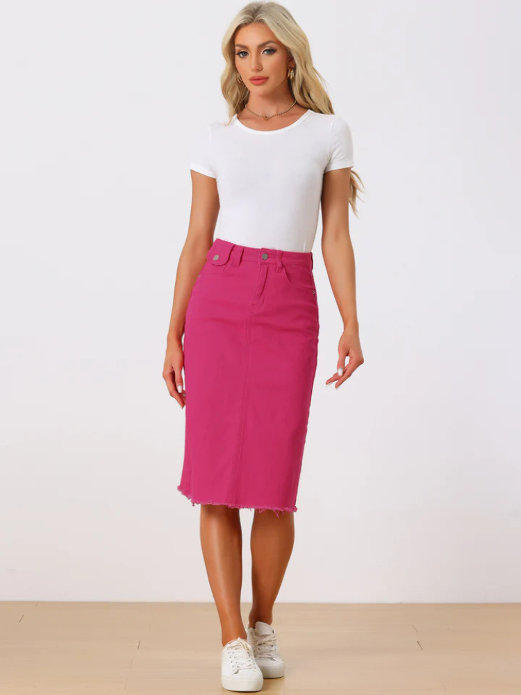 Raya | Women’s Midi Skirt | High Waist Denim Back Slit