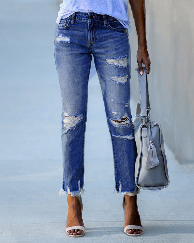 Zarelia - Womens Distressed Denim Jeans