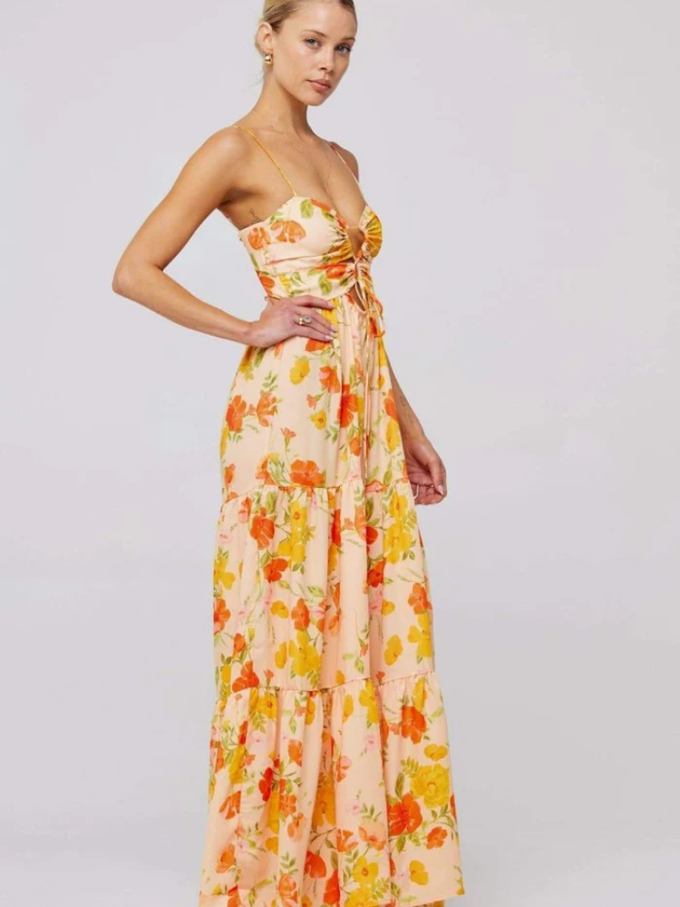 Isla | Women’s Printed Maxi Dress | Cut-Out & Slip Style